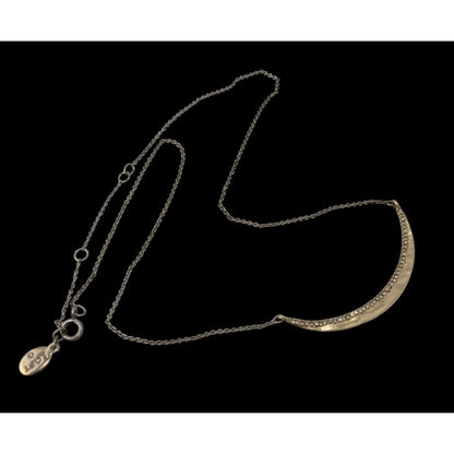 Preppy Loft Crescent Moon Necklace Gold Tone With Rhinestones And Silver Tone Chain