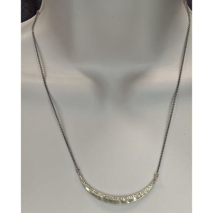 Preppy Loft Crescent Moon Necklace Gold Tone With Rhinestones And Silver Tone Chain
