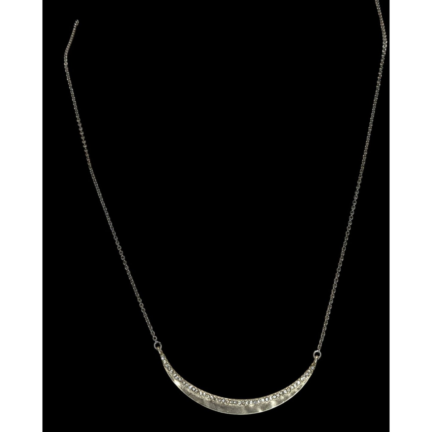 Preppy Loft Crescent Moon Necklace Gold Tone With Rhinestones And Silver Tone Chain