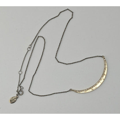 Preppy Loft Crescent Moon Necklace Gold Tone With Rhinestones And Silver Tone Chain