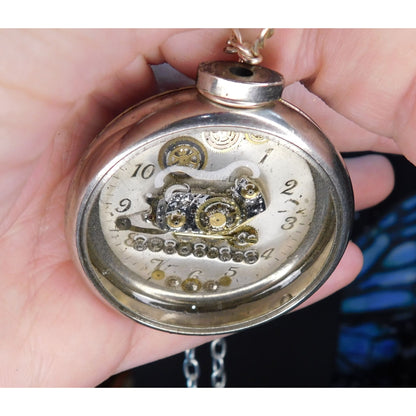 Handmade Upcycled Steampunk Train Watch Necklace