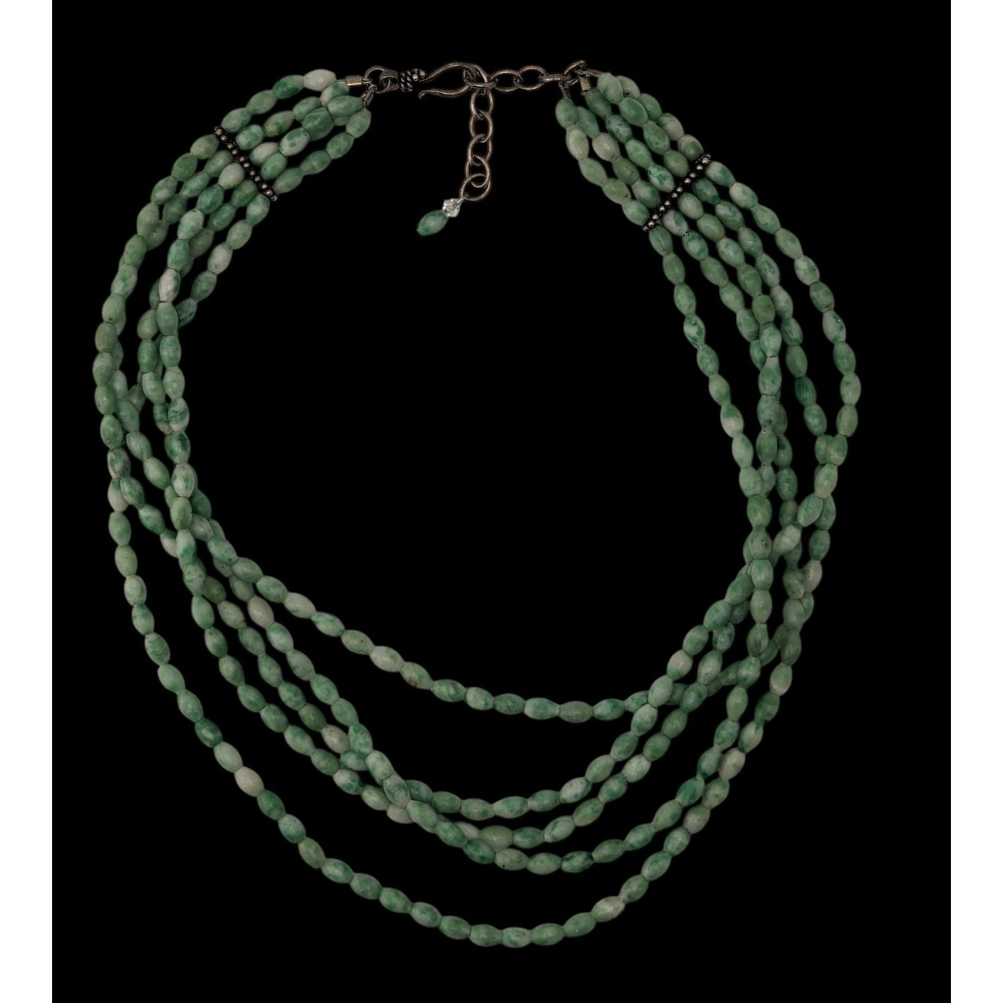 Vintage Layered Stone Necklace Green White Boho Chic Statement Multi Strand Jewelry