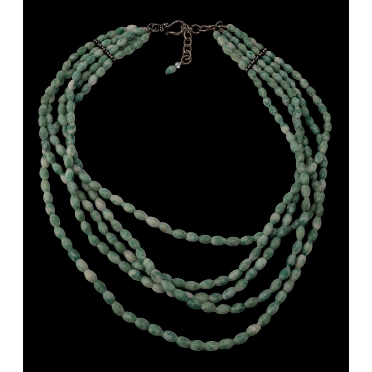 Vintage Layered Stone Necklace Green White Boho Chic Statement Multi Strand Jewelry