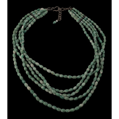 Vintage Layered Stone Necklace Green White Boho Chic Statement Multi Strand Jewelry