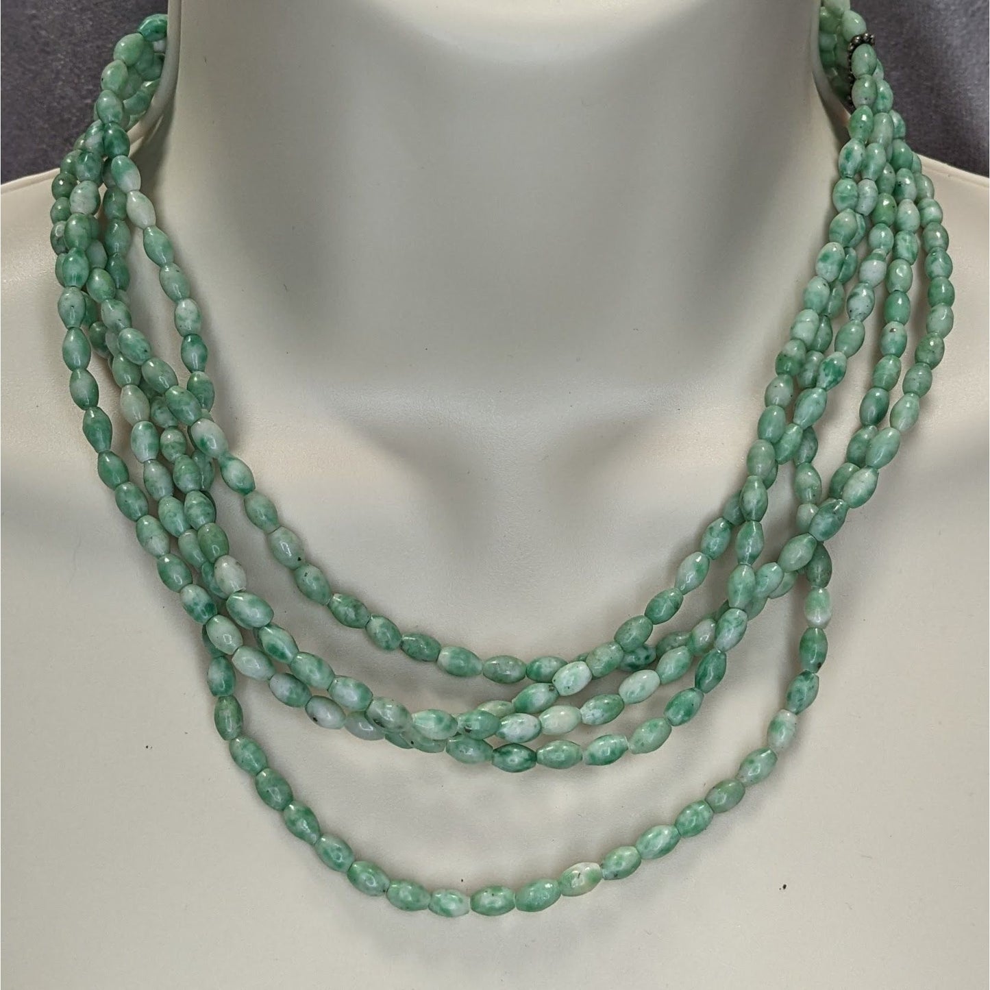 Vintage Layered Stone Necklace Green White Boho Chic Statement Multi Strand Jewelry