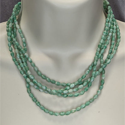 Vintage Layered Stone Necklace Green White Boho Chic Statement Multi Strand Jewelry