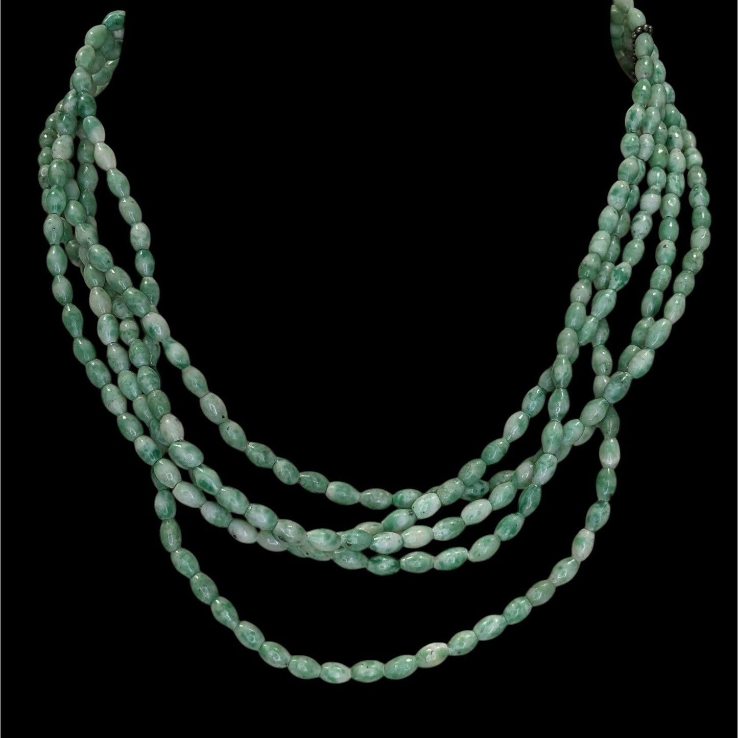 Vintage Layered Stone Necklace Green White Boho Chic Statement Multi Strand Jewelry