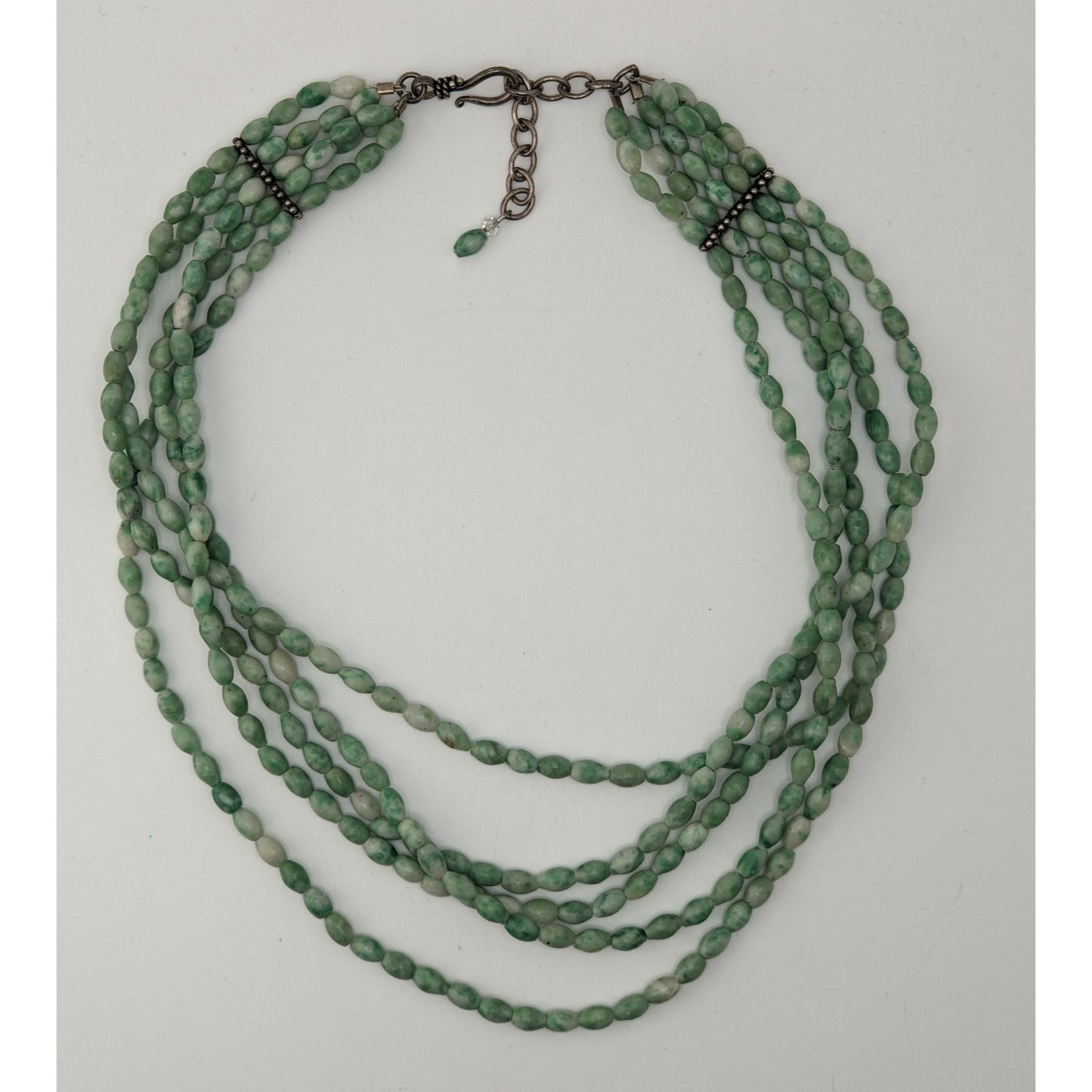 Vintage Layered Stone Necklace Green White Boho Chic Statement Multi Strand Jewelry