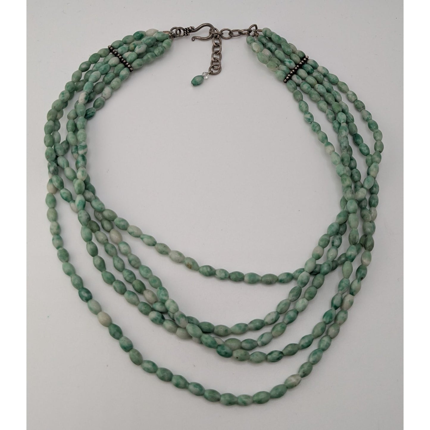 Vintage Layered Stone Necklace Green White Boho Chic Statement Multi Strand Jewelry