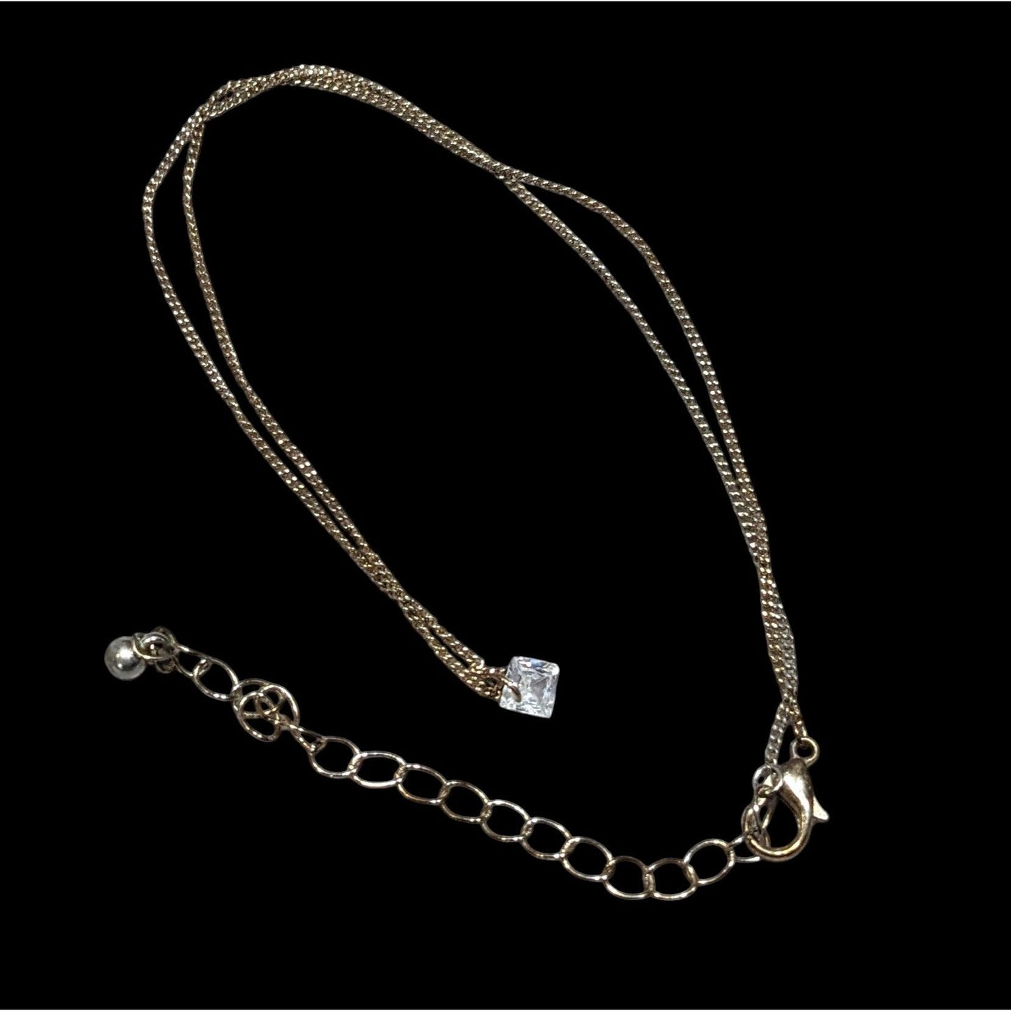 Minimalist Dainty Pyramid Shaped Cubic Zirconia Pendant On Gold Tone Chain
