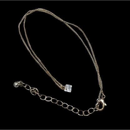 Minimalist Dainty Pyramid Shaped Cubic Zirconia Pendant On Gold Tone Chain