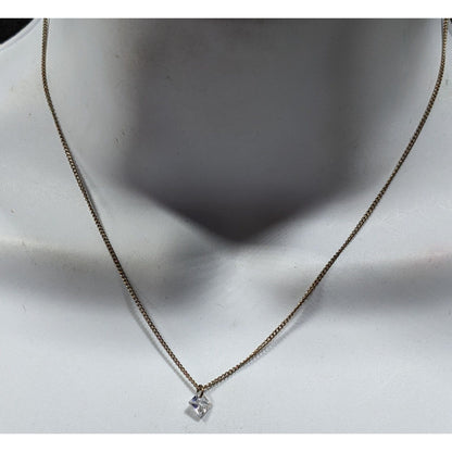 Minimalist Dainty Pyramid Shaped Cubic Zirconia Pendant On Gold Tone Chain