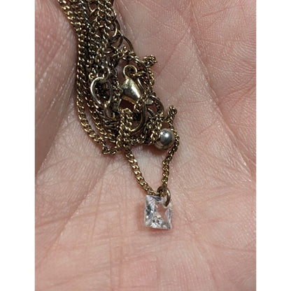 Minimalist Dainty Pyramid Shaped Cubic Zirconia Pendant On Gold Tone Chain