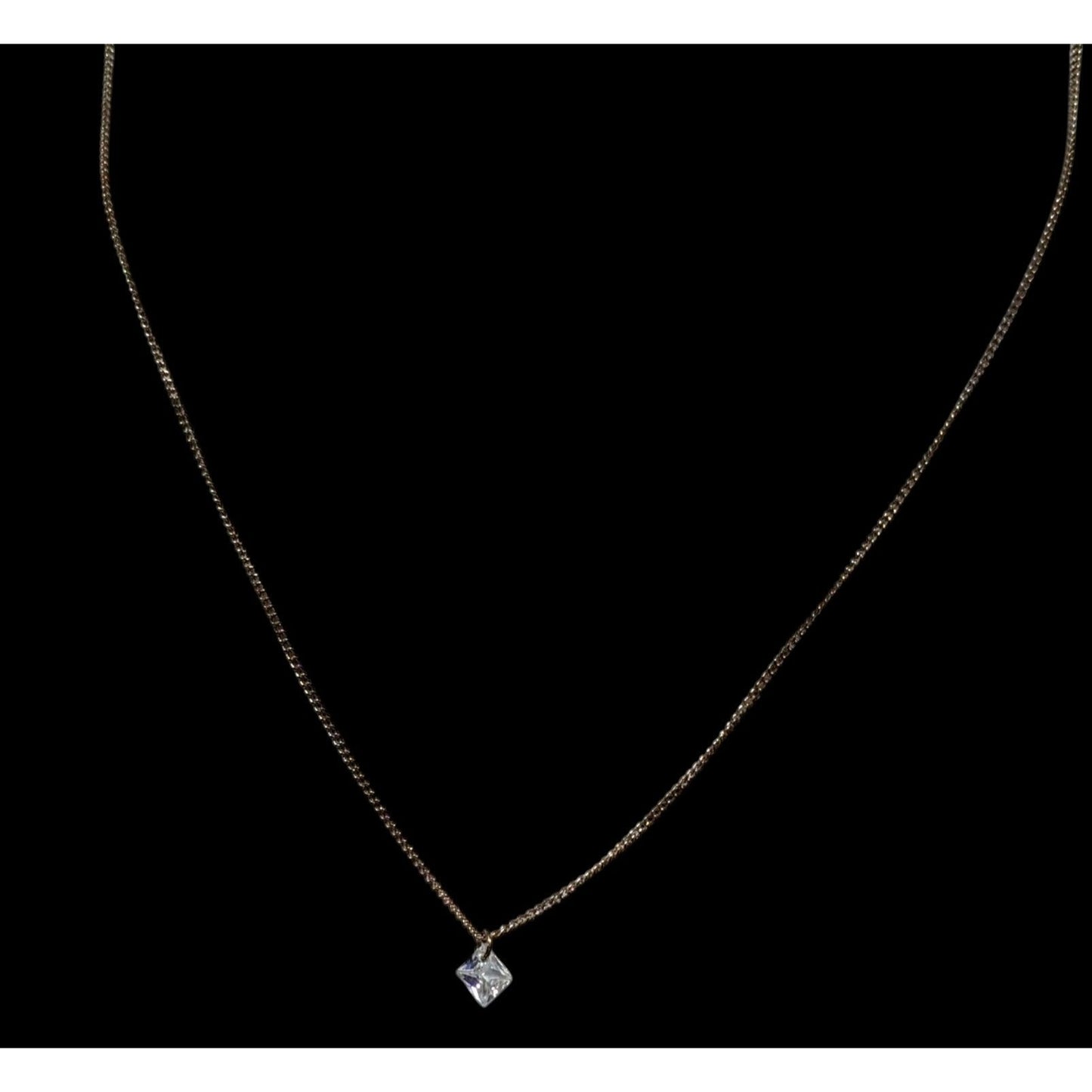 Minimalist Dainty Pyramid Shaped Cubic Zirconia Pendant On Gold Tone Chain
