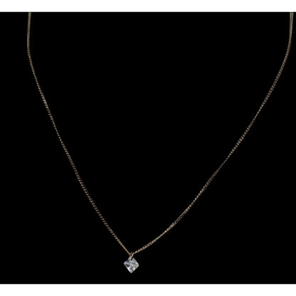 Minimalist Dainty Pyramid Shaped Cubic Zirconia Pendant On Gold Tone Chain