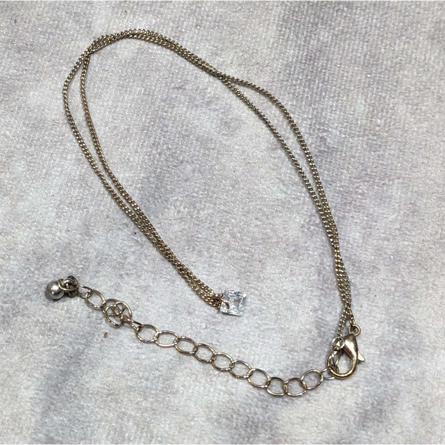 Minimalist Dainty Pyramid Shaped Cubic Zirconia Pendant On Gold Tone Chain