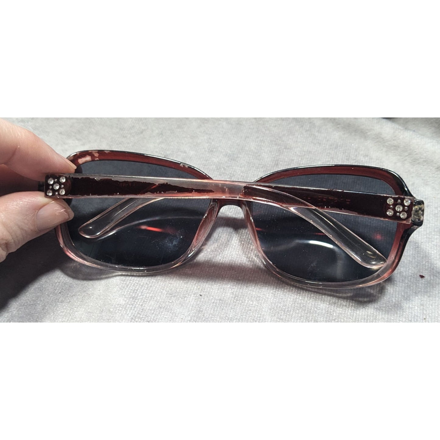 Foster Grant Red And Clear Ombre Sunglasses With Rhinestone Accents