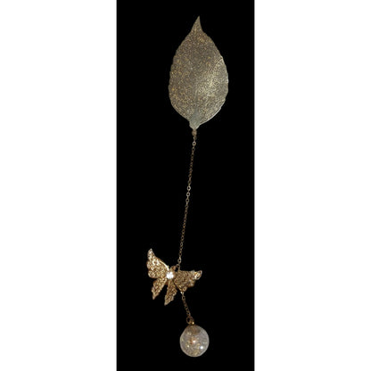 Fairycore Butterfly Dried Flower Leaf Charm Bookmark Gold Tone