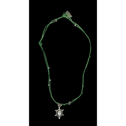 Minimalist Beachy Green And Silver Tone Turtle Necklace