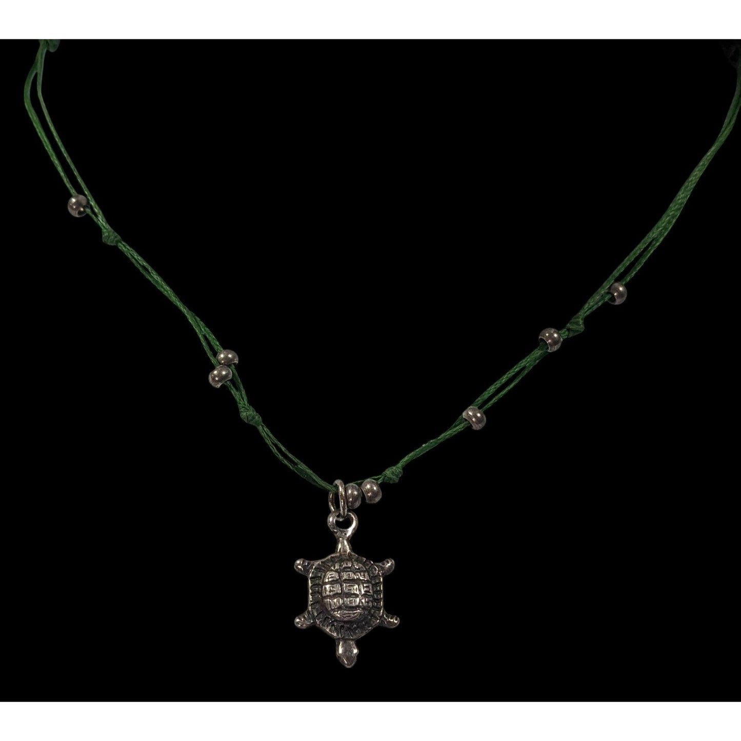 Minimalist Beachy Green And Silver Tone Turtle Necklace