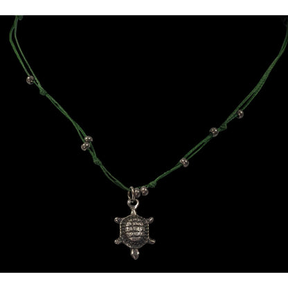 Minimalist Beachy Green And Silver Tone Turtle Necklace