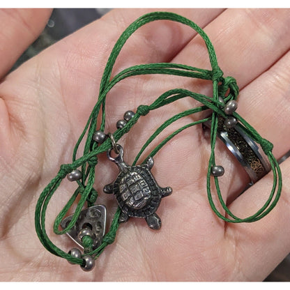 Minimalist Beachy Green And Silver Tone Turtle Necklace