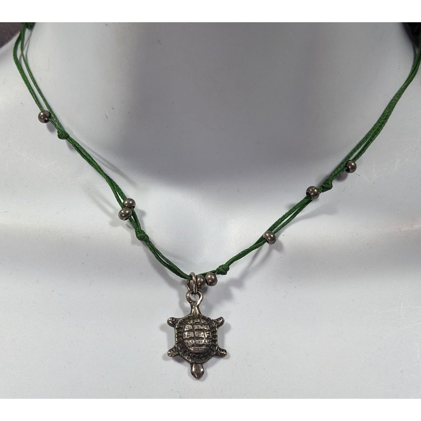 Minimalist Beachy Green And Silver Tone Turtle Necklace