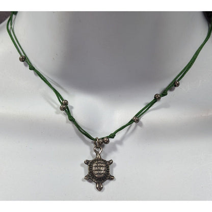 Minimalist Beachy Green And Silver Tone Turtle Necklace