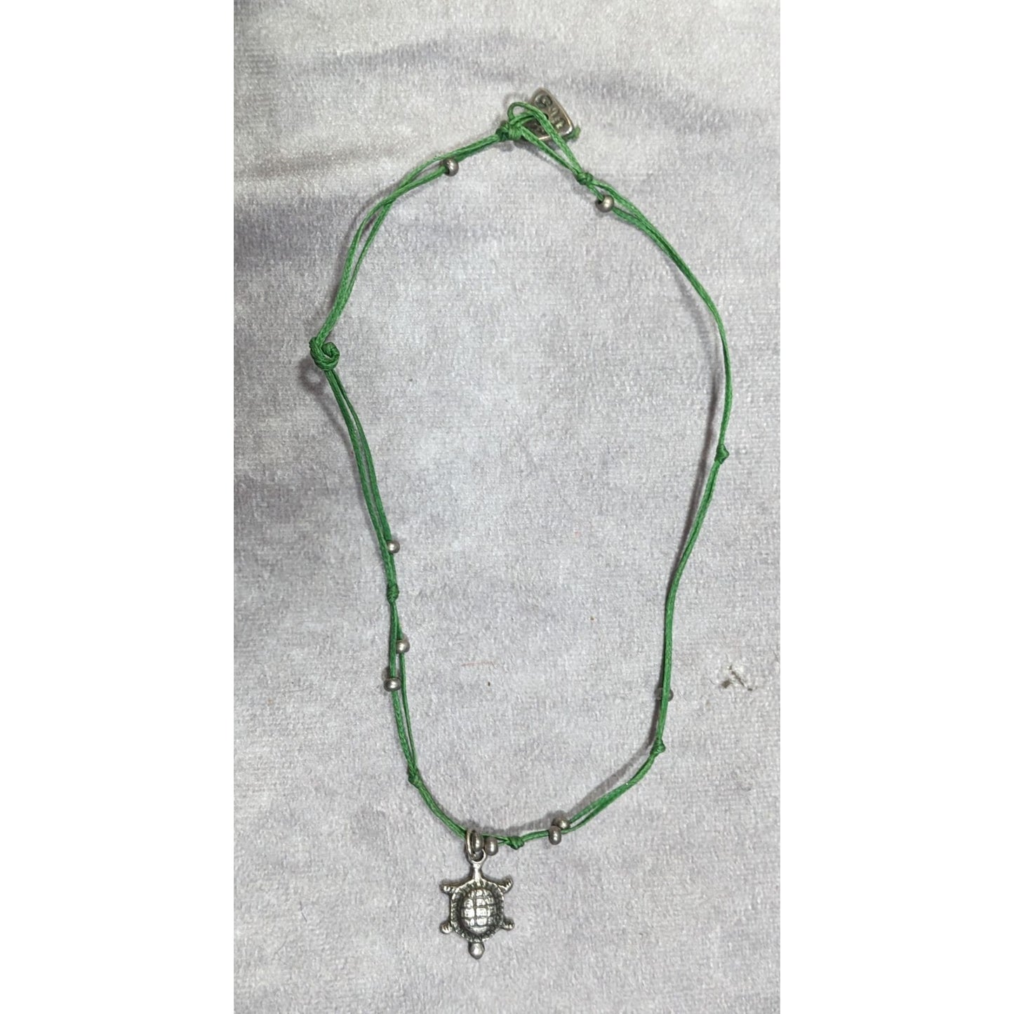 Minimalist Beachy Green And Silver Tone Turtle Necklace