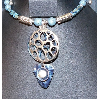 Brutalist Abstract Blue And Silver Tone Volcanic Rock Necklace