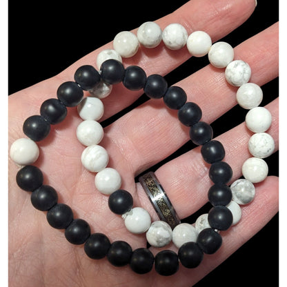 Howlite And Onyx Beaded Stretch Bracelet Set