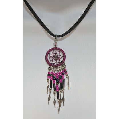 Fairycore Witchy Boho Pink Dreamcatcher Choker Necklace Beaded Fringe Festival Pendant