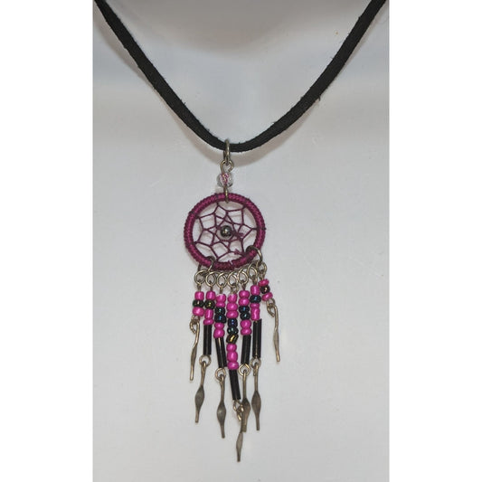 Fairycore Witchy Boho Pink Dreamcatcher Choker Necklace Beaded Fringe Festival Pendant