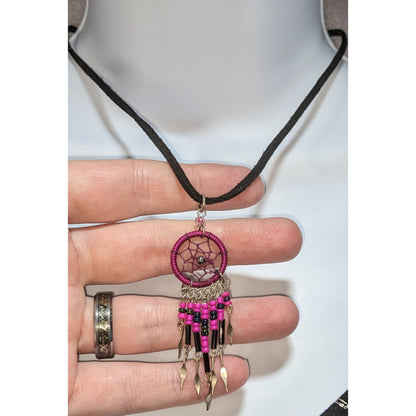 Fairycore Witchy Boho Pink Dreamcatcher Choker Necklace Beaded Fringe Festival Pendant