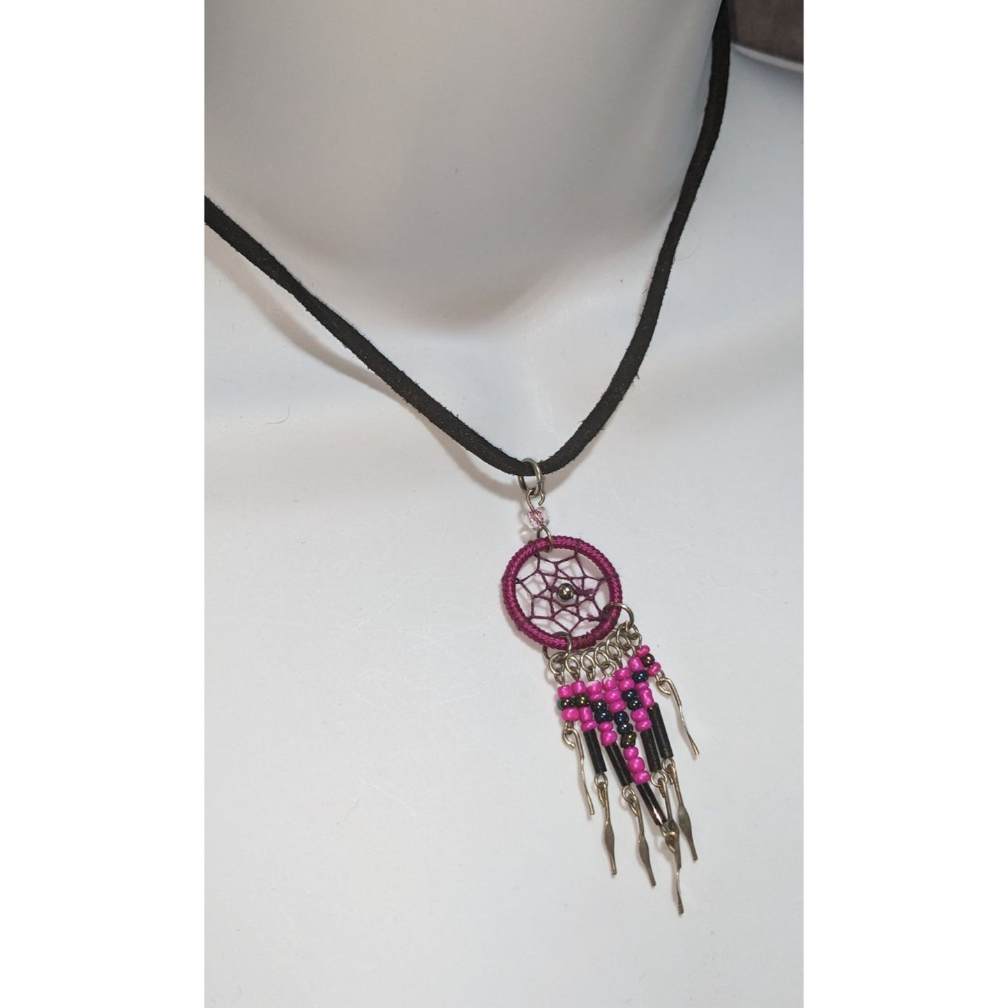 Fairycore Witchy Boho Pink Dreamcatcher Choker Necklace Beaded Fringe Festival Pendant