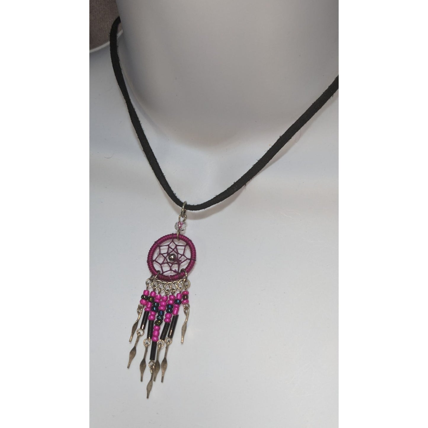 Fairycore Witchy Boho Pink Dreamcatcher Choker Necklace Beaded Fringe Festival Pendant
