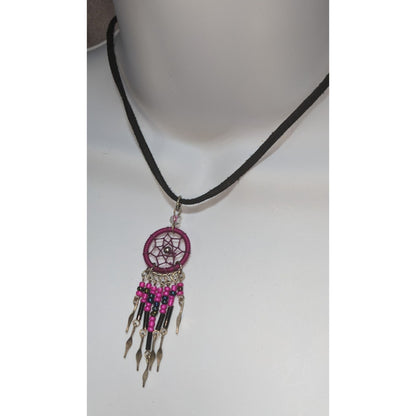 Fairycore Witchy Boho Pink Dreamcatcher Choker Necklace Beaded Fringe Festival Pendant