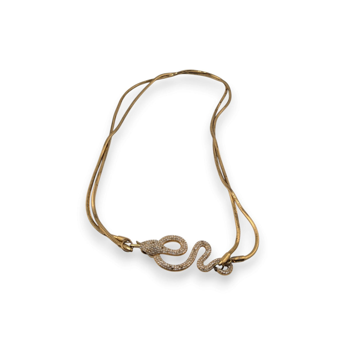 Vince Camuto Signed Gothic Gold Tone Rhinestone Snake Necklace 16 Inch