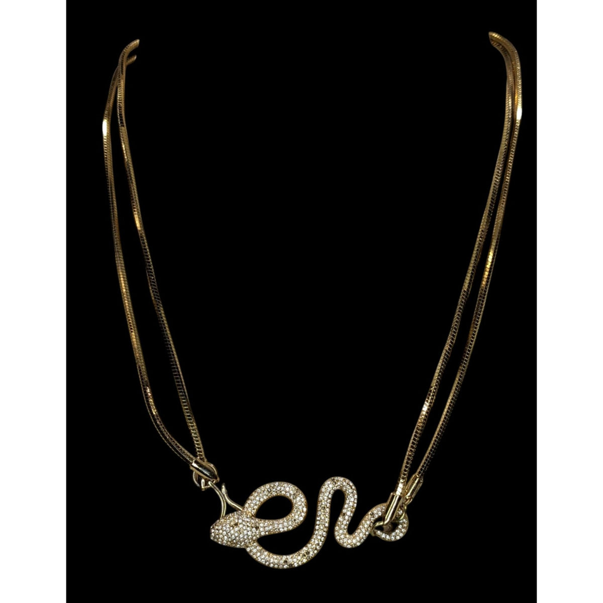Vince Camuto Signed Gothic Gold Tone Rhinestone Snake Necklace 16 Inch