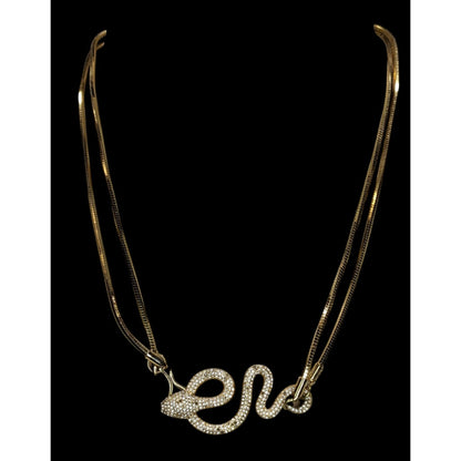 Vince Camuto Signed Gothic Gold Tone Rhinestone Snake Necklace 16 Inch