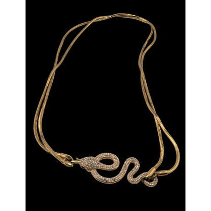 Vince Camuto Signed Gothic Gold Tone Rhinestone Snake Necklace 16 Inch