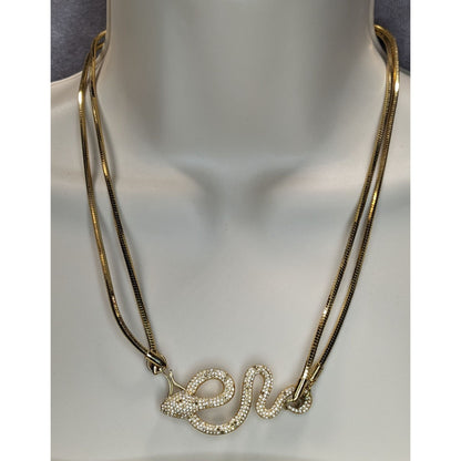 Vince Camuto Signed Gothic Gold Tone Rhinestone Snake Necklace 16 Inch