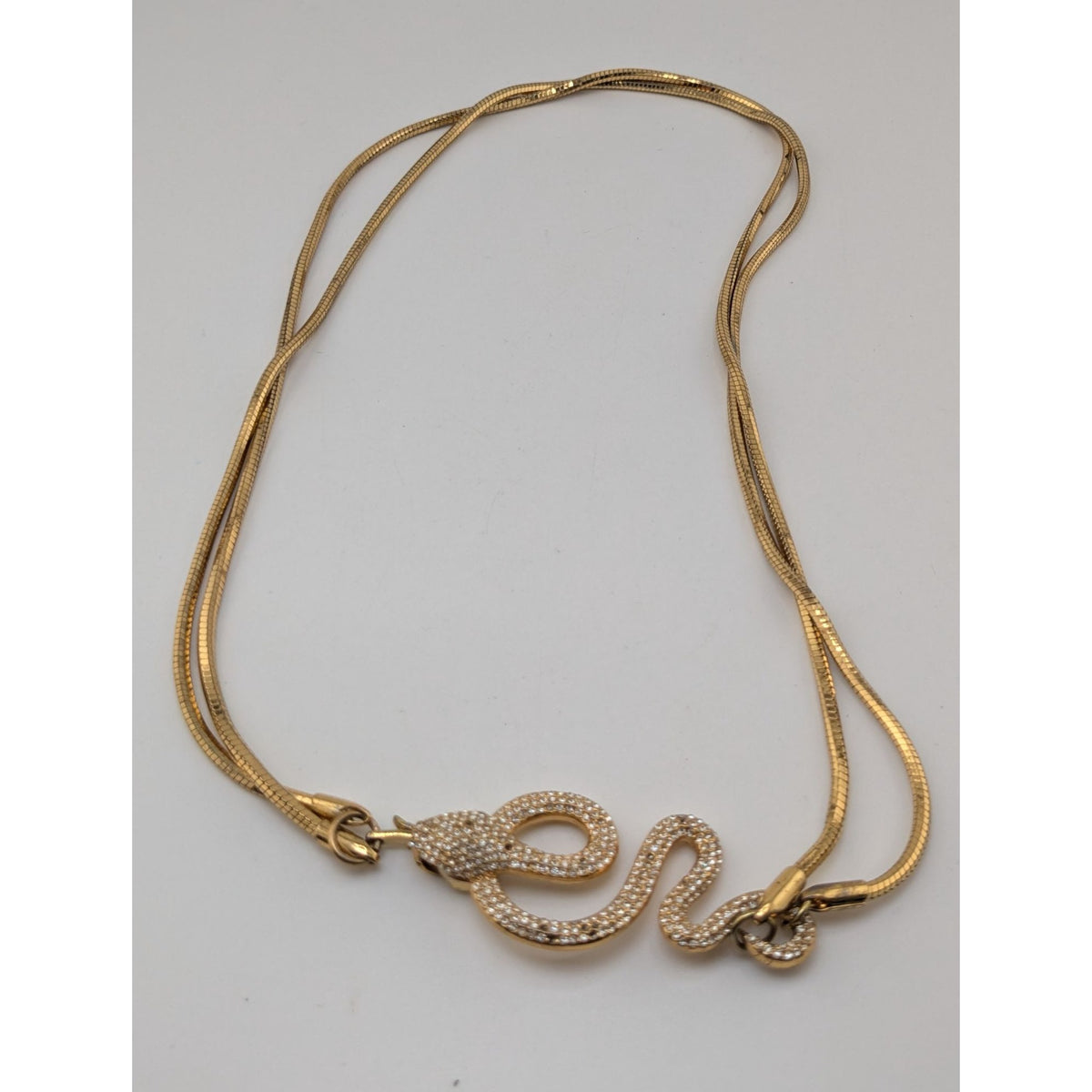 Vince Camuto Signed Gothic Gold Tone Rhinestone Snake Necklace 16 Inch