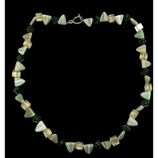 Fairycore Geometric Green Gemstone And Glass Beaded Necklace