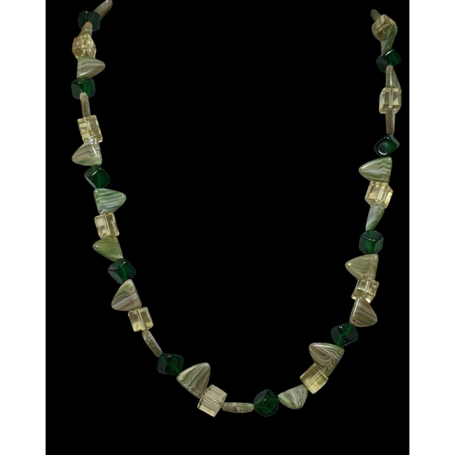 Fairycore Geometric Green Gemstone And Glass Beaded Necklace