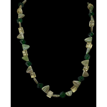 Fairycore Geometric Green Gemstone And Glass Beaded Necklace