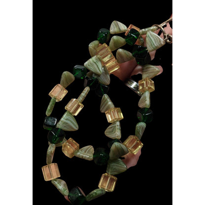 Fairycore Geometric Green Gemstone And Glass Beaded Necklace