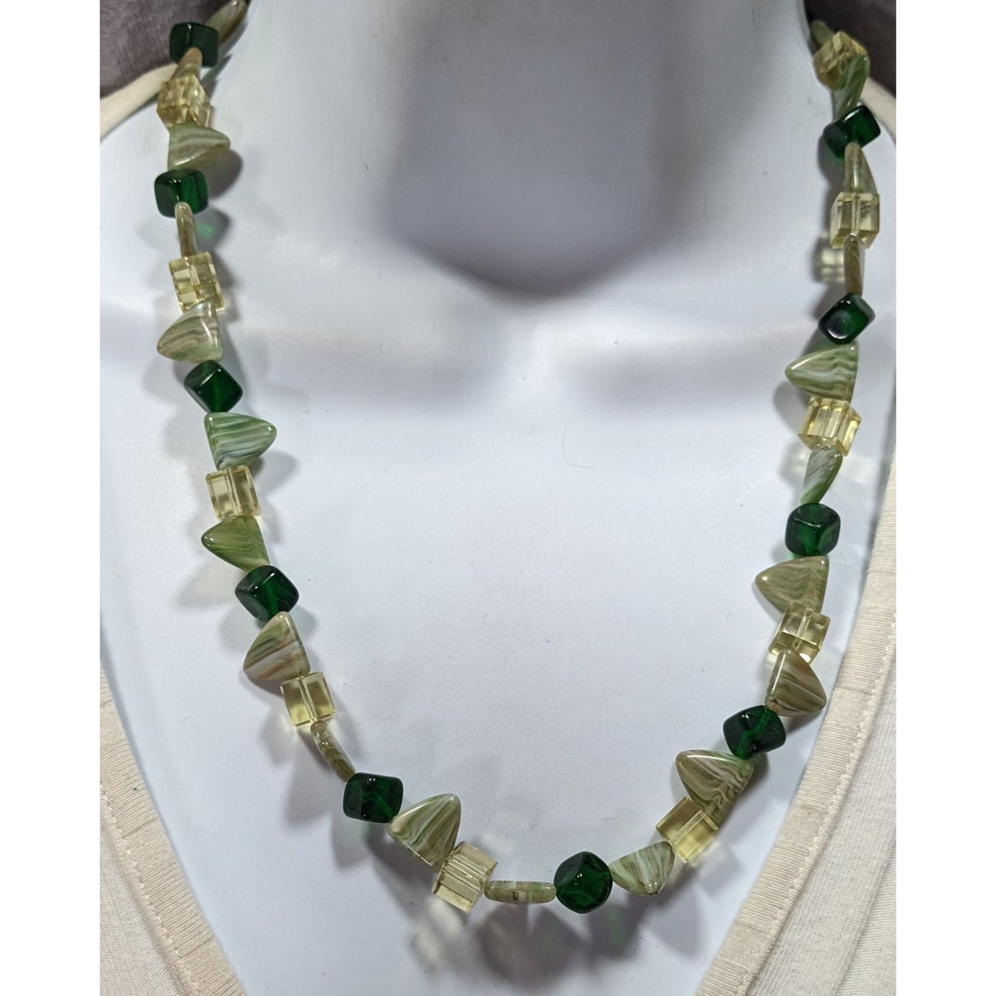 Fairycore Geometric Green Gemstone And Glass Beaded Necklace