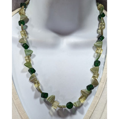 Fairycore Geometric Green Gemstone And Glass Beaded Necklace