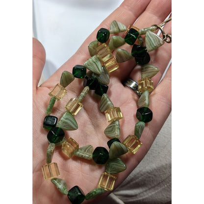 Fairycore Geometric Green Gemstone And Glass Beaded Necklace